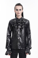 Black Long Sleeves Eyelets Buckle Men's Gothic Blouse